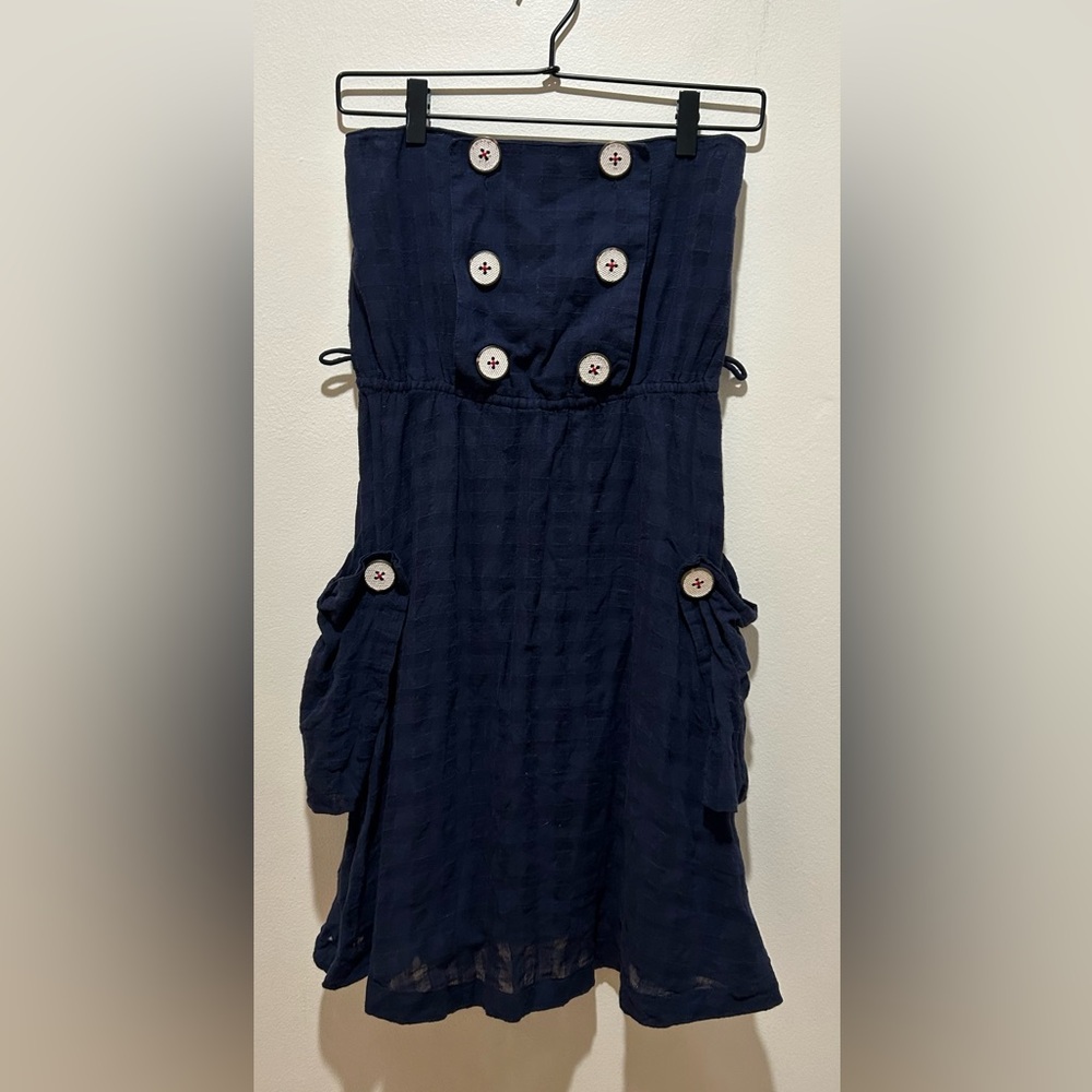 Trovata Navy Blue Chunky Button Strapless Knee Length Dress - Women’s Size XS